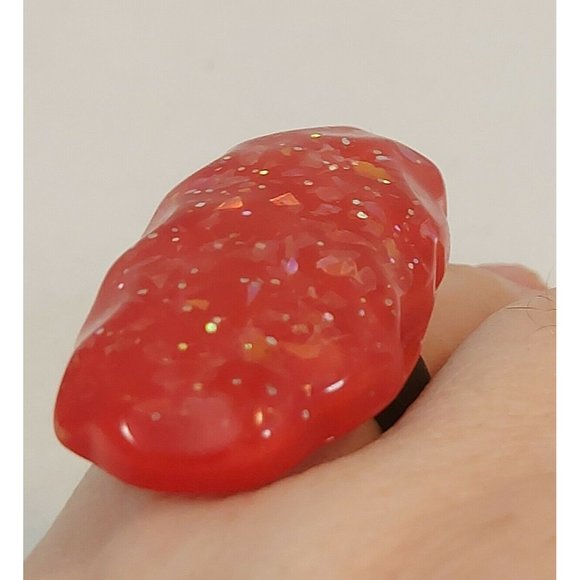 Vintage Free Form Large Lucite Acrylic Chunky Red/Black Ring Sz 6.75" New - Picture 11 of 11